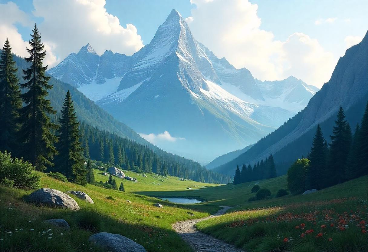 Naturlandskap med berg och skog